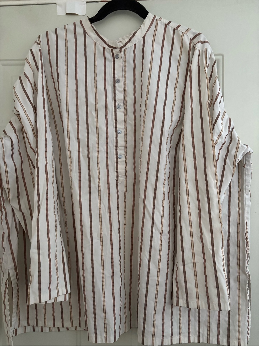 Liz & Me White Shirt with Brown Vertical Stripes